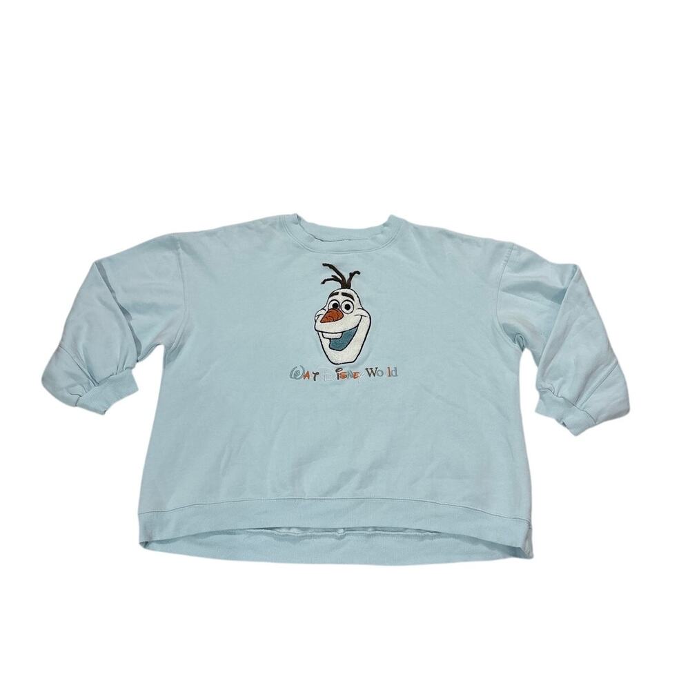 Disney Womens Large Frozen Olaf Light Blue Sweatshirt Crewneck Embroidered